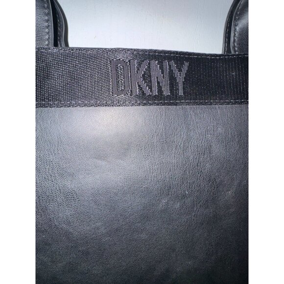 DKNY Black Leather Tote Bag With Handles & Logo Design - Picture 2 of 8